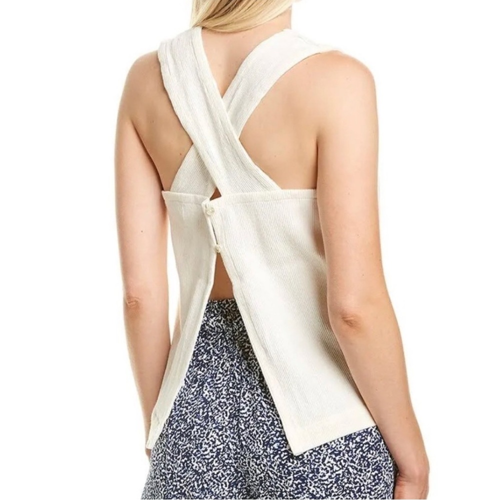 Ottoman Jaquard Ivory Cross-Back Sleeveless Top